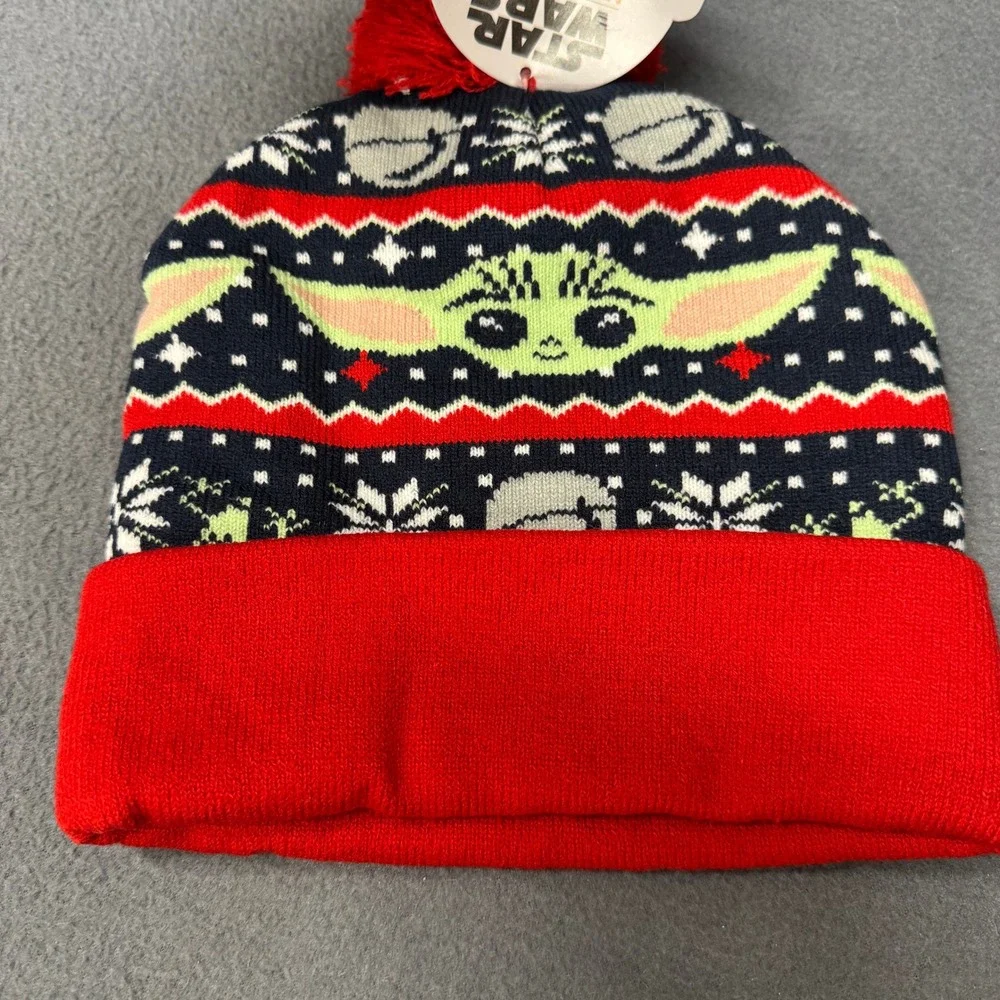 Star Wars Beanie Kids One Size The‎ Mandalorian Grogu Red Blue Fair Isle NEW
